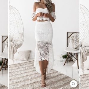 2 piece white top with matching skirt